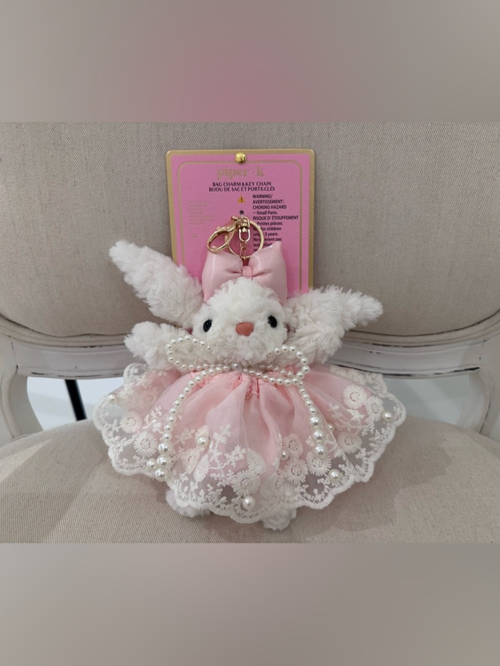🩰 NWT Piper K VIRAL Pink Pearl Lace Bunny Bag Charm Keychain Coquette - Picture 11 of 13